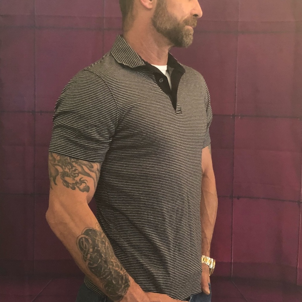 HP 🤩MENS MICHAEL KORS Striped POLO STYLE SHIRT - Picture 3 of 8